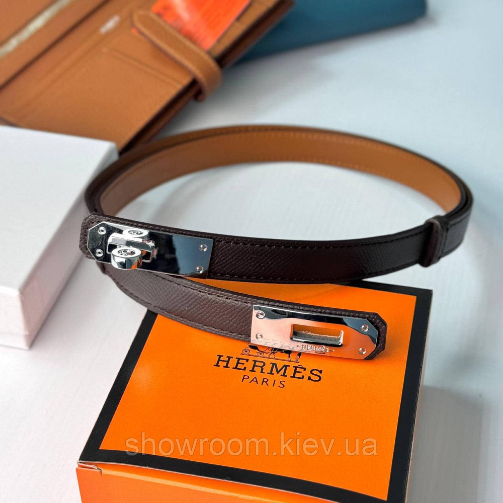 Вузький Шкіряний Ремінь Hermès для жінок кавового кольору (280-2) Київ - фото 2