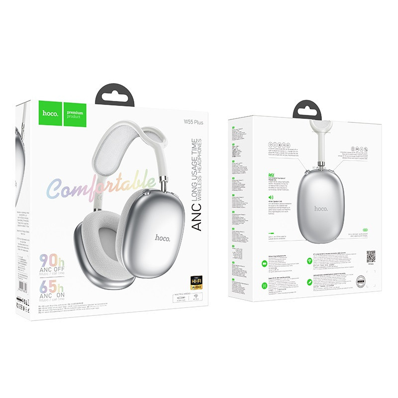 Бездротові накладні навушники HOCO W55 Plus Happiness ANC noise reduction BT headphones Silver Одеса - фото 2