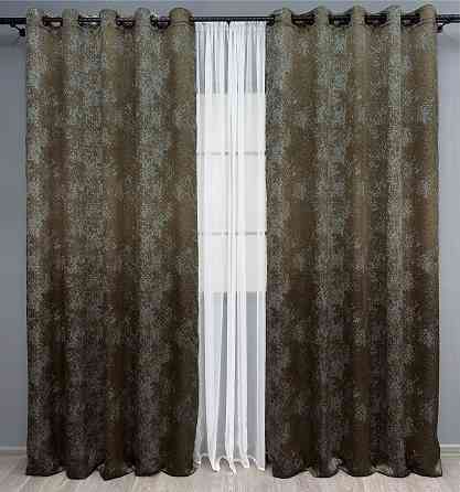 Комплект штор на люверсах VR-Textil Мрамор Al-9 № 1639ш Коричневый с серым 150х270 см 2 шт (37-0175) Киев