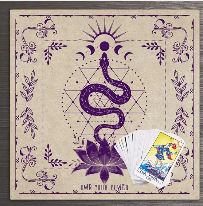 Алтарная скатерть для карт Таро и Рун. Скатерть для гадания 49*49 см. Скатерть для таро со змеей и ф Киев - изображение 1