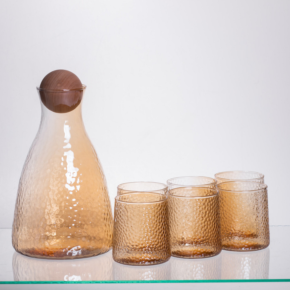 Набір для напоїв графин з бамбуковою кришкою та 6 склянок, коричневий 64486-36 Київ - фото 4