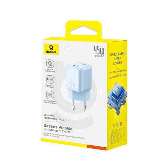 Сетевое зарядное устройство Baseus PicoGo GaN Fast Charger 1C 45W EU Galaxy Blue Одесса