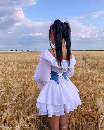 Женское нежное воздушное платье с корсетом крепшифон + джинс бенгалин Одесса