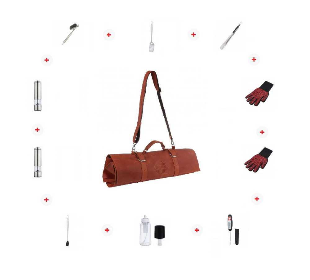 Акція! Скрутка ТОП 10 аксесуарів для барбекю шкіряна GRILLI 888044 Код: 009597 Рівне - фото 1