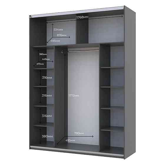 Шафа-купе двохдверна Doros G-Caiser 180х60х240 см Графіт/Дуб евок/1 Дзеркало (DRS-011227) Львів