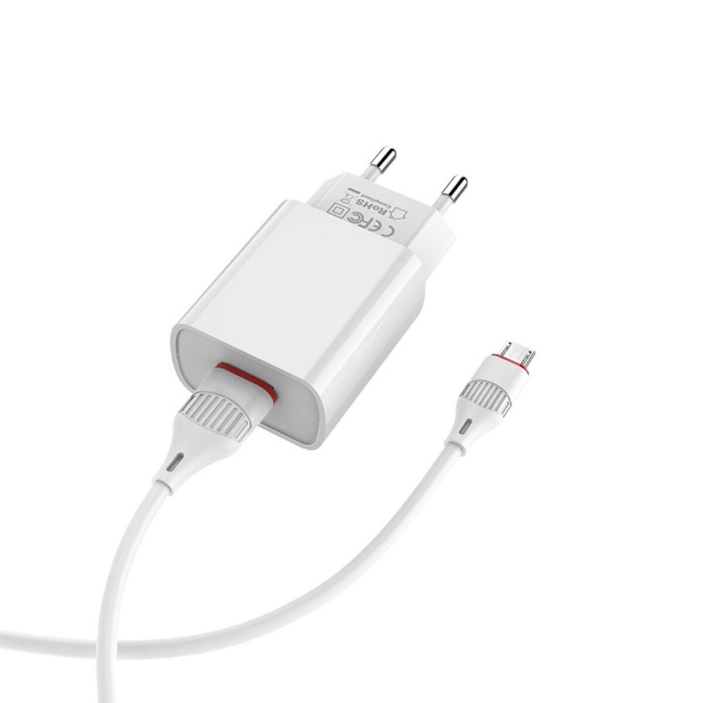 Мережевий зарядний пристрій BOROFONE BA20A Sharp single port charger set(Micro) White Киев - изображение 2