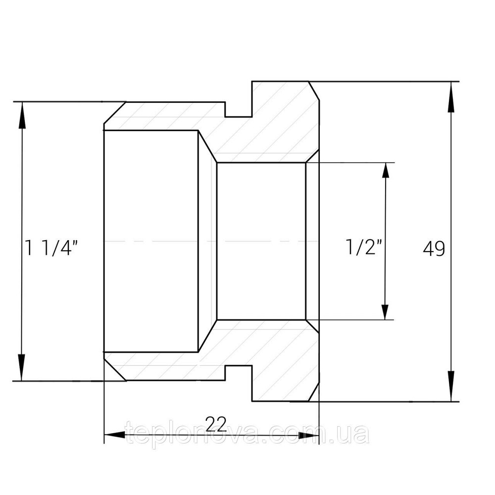 Футорка латунна 1 1/4| НР х 1/2| ВР штампована А0710А VA Чернівці - фото 2