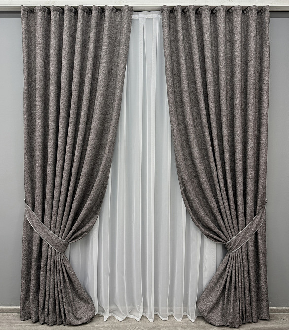 Комплект готових штор VR-Textil Льон ELEMENTA № 1868ш Сірий 130х290см 2 шт (39-0128) Київ - фото 2