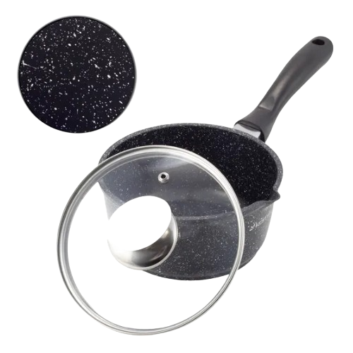 Ковш литий алюміній 1,35л d16*8см скляна кришка антипригарне покриття чорний мармур 4436 KAMILLE Житомир - изображение 10