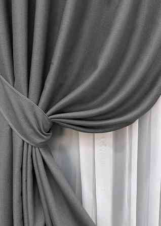 Комплект готовых штор VR-Textil Шенил однотонный № 1592ш Серый 150х270 см 2 шт (33-0557) Киев
