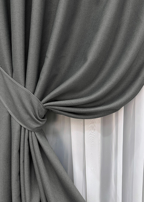 Комплект готовых штор VR-Textil Шенил однотонный № 1592ш Серый 150х270 см 2 шт (33-0557) Киев - изображение 5