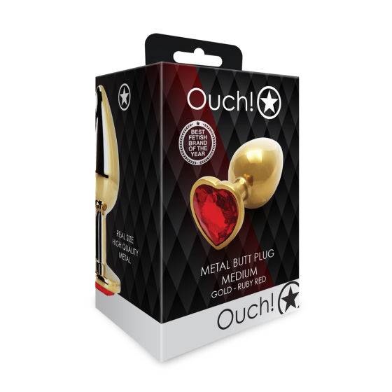 Анальна пробка - Ouch! Metal Butt Plug Medium Gold/Ruby Red Sex Aura Київ