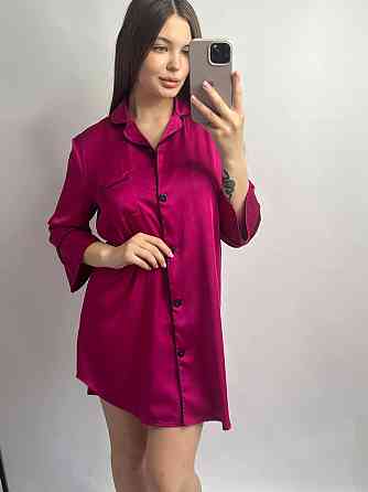 Жіноча нічна сорочка подовжена шовкова Малиновий L Харків