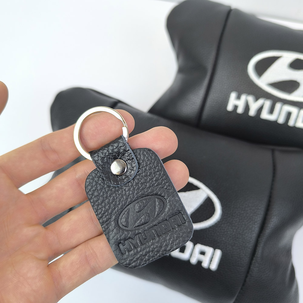 Набір подушок для авто Hyundai 2шт, натуральна шкіра, чорний колір, комфортні підголовники KC-594 в автомобіль Київ - фото 7
