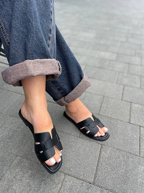 YES MILE Зручні жіночі шльопанці зі штучної шкіри чорні на низькому ходу YES MILE SF-16 р. 36-4 Коломия - фото 2