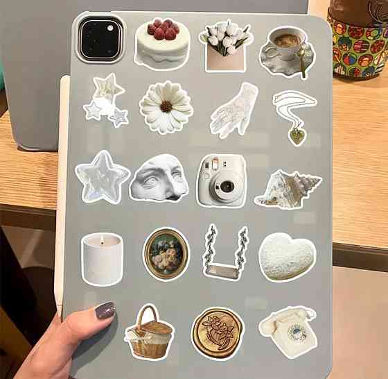 Наклейки стикеры белые - водонепроницаемые виниловые, 15шт. Киев