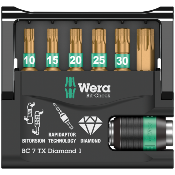 Набор біт Torx 7шт. Wera Bit-Check 7 TX Diamond 1 з алмазним покриттям 05057415001 Одеса