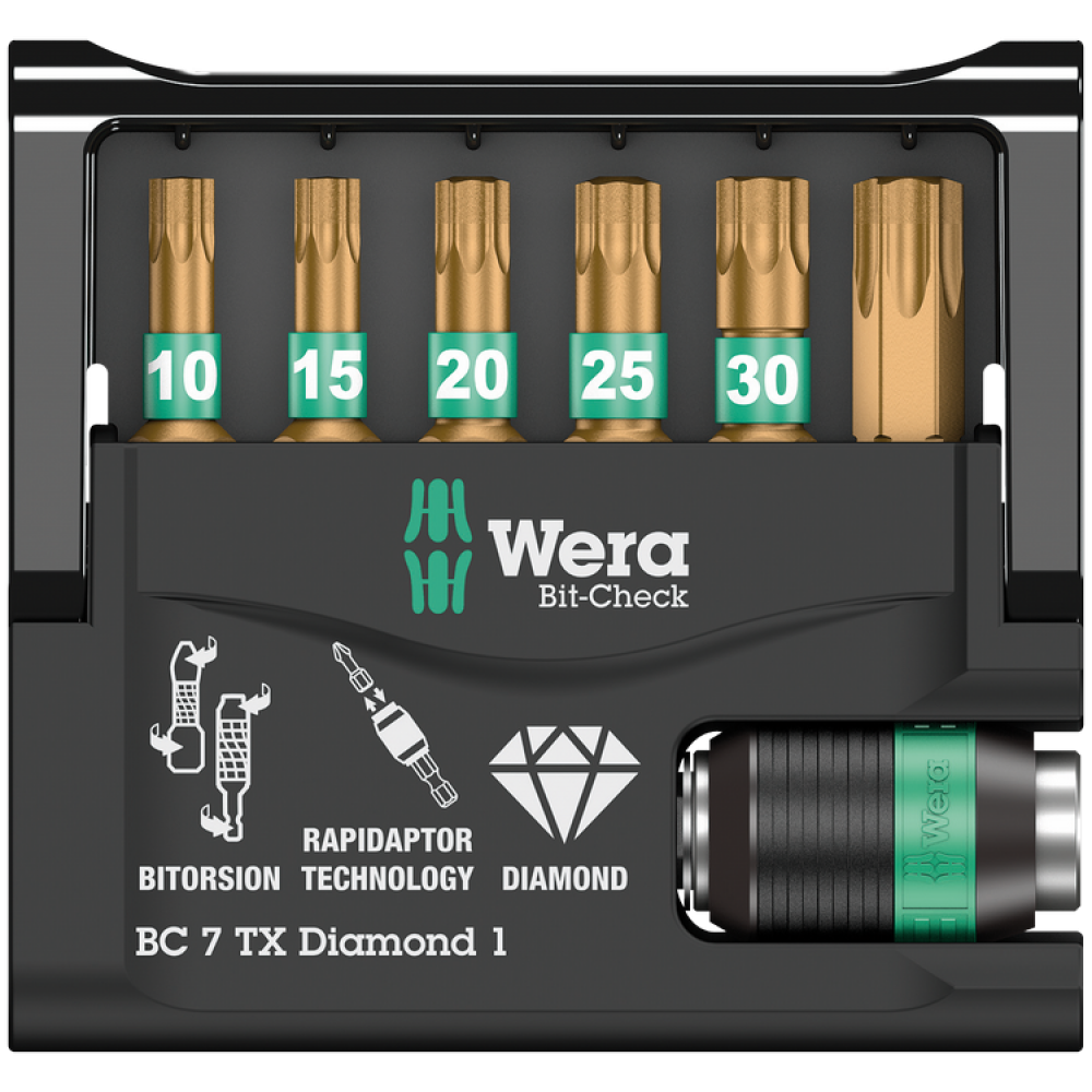 Набор бит Torx 7шт. Wera Bit-Check 7 TX Diamond 1 с алмазным покрытием 05057415001 Одесса - изображение 2
