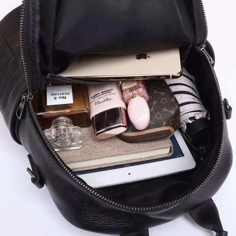 Кожаный классический женский рюкзак 26х32х15, плечевая сумка со многими отделениями, черная Киев - изображение 6