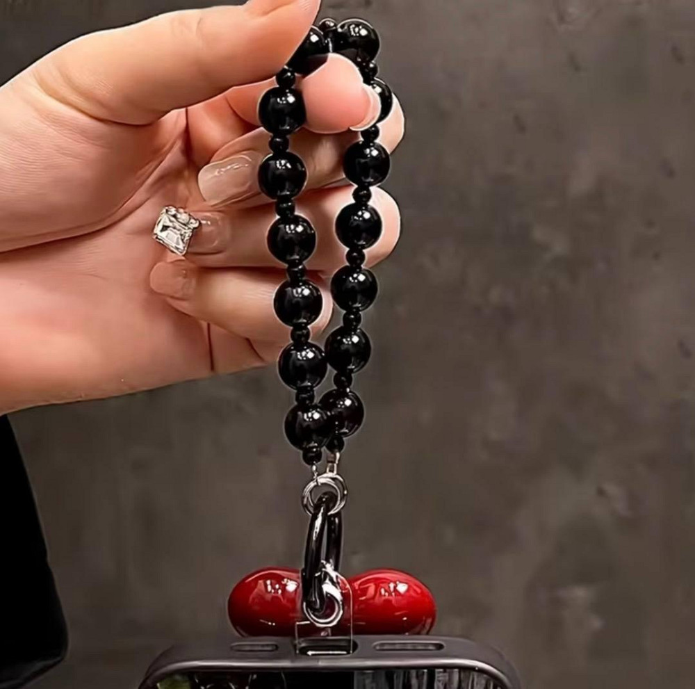 Ремінець для телефону з червоним серцем, брелок на руку, ланцюжок для телефону чорний, тримач для смартфона Київ - фото 1