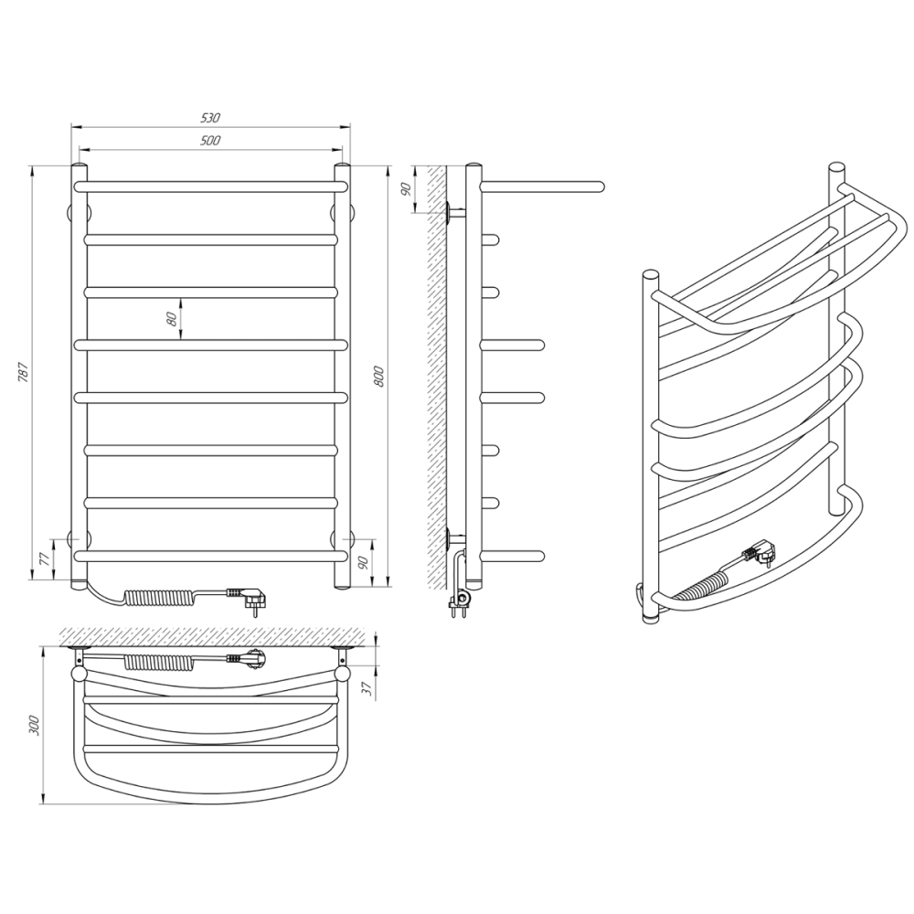 Електрична рушникосушарка Laris Євромікс П8 500Х800 Е з полицею (ліве підключ.) Київ - фото 8