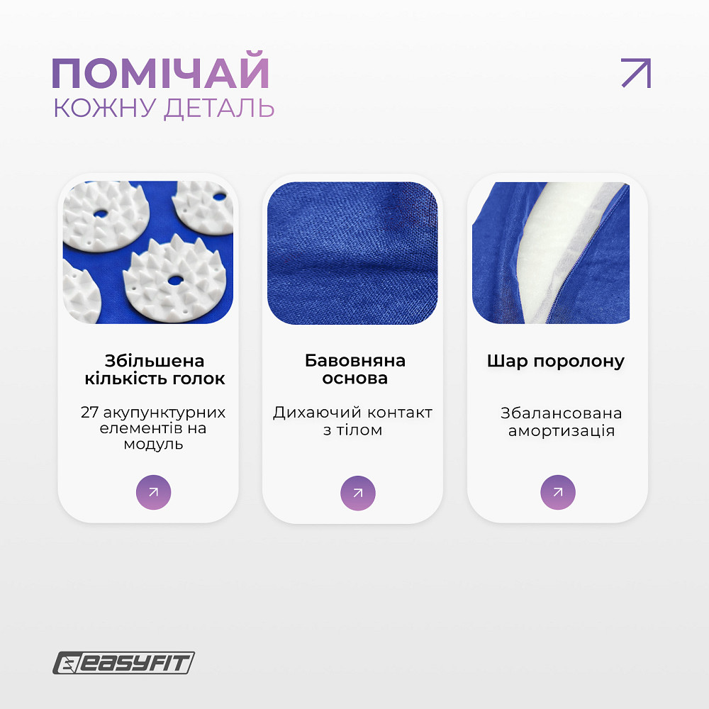 Масажний килимок EasyFit з подушкою (аплікатор Кузнєцова) + чохол Синій з білим Коломыя - изображение 10
