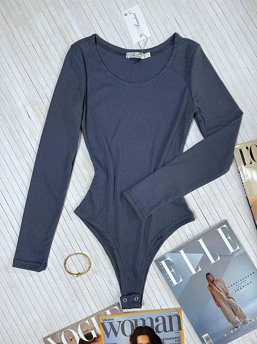 Стильне жіноче боді з високоякісного турецького рубчика мустанг. Графіт, 44 Одеса - фото 1