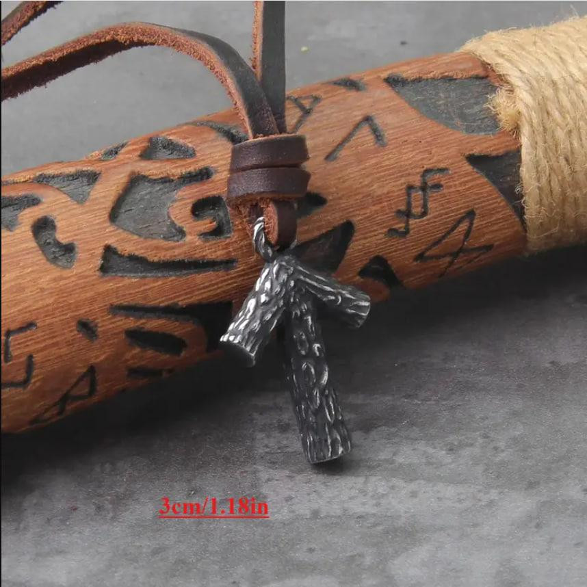 Скандинавский кулон Тейваз с имитацией дерева, шнурок из экокожи Киев - изображение 3