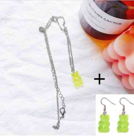 Бижутерия мишки салатовые, кулон + серьги, (серьги темнее), размер мишки 1,6*1см, смола Киев