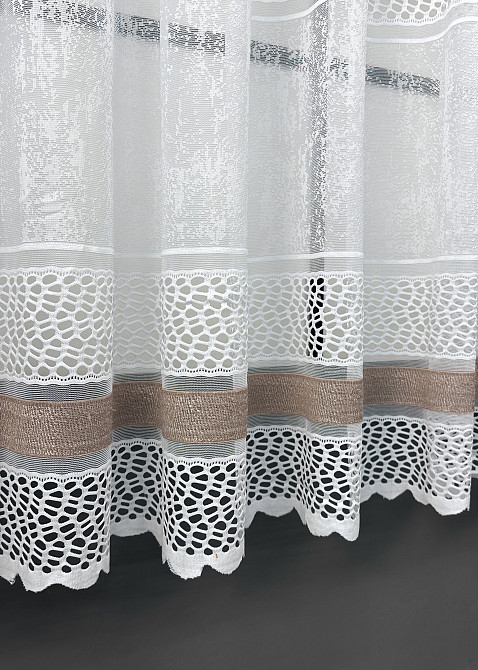 Короткий тюль VR-Textil 1945т Жаккард Белый с капучино 300х145 см (42-0900) Киев - изображение 6