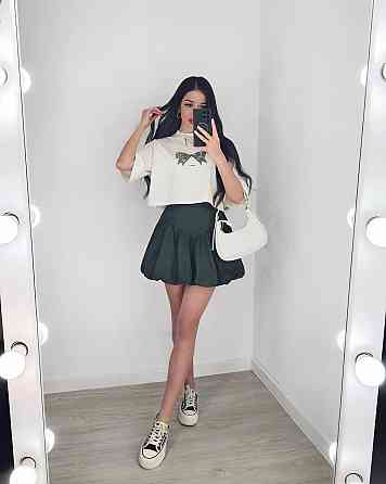 Женский летний романтичный костюм двойка: футболка и юбка турецкий кулир + коттон Хаки, 42/44 Одесса