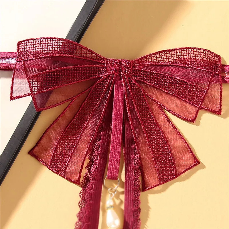 Стринги с дыркой и бантом универсальный бордовый Киев - изображение 3