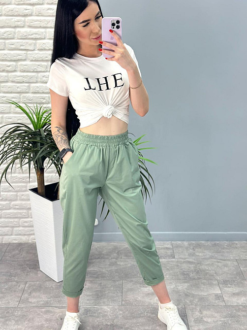 Літні штани з підворотом "Hunter" оптом | Норма | Розпродаж моделі Фісташковий, 46-48 Київ - фото 1