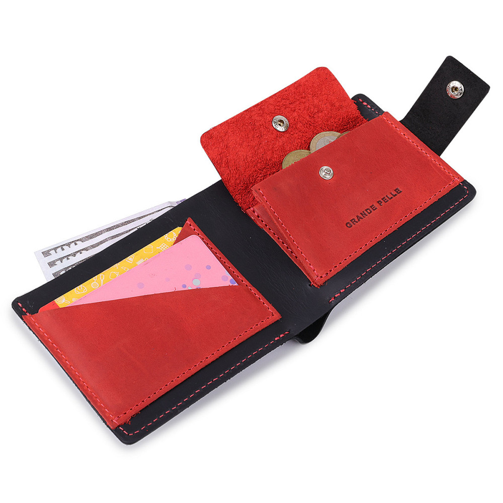 Кожаное матовое портмоне унисекс Черный (GRANDE PELLE) Киев - изображение 9