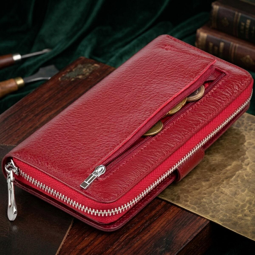 Вертикальний місткий гаманець зі шкіри жіночий ST Leather 19307 Бордовий Київ - фото 14