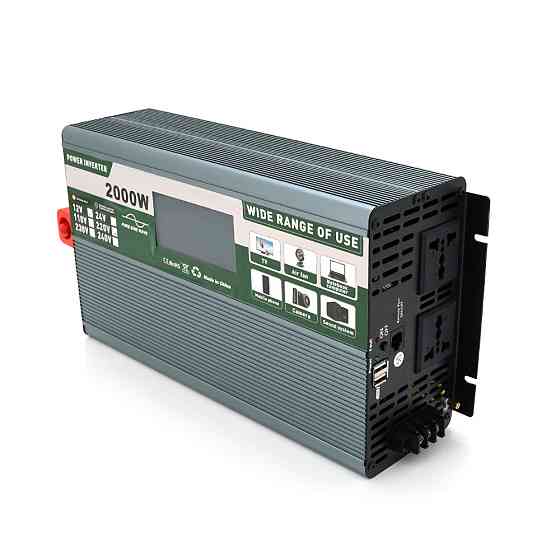 Інвертор напруги Demuda DMDPSW-2000W, 12V/220V, 2000W з правильною синусоїдою, 2 універсальні розетки, 2 USB, Rj 45, клемні дроти, Київ