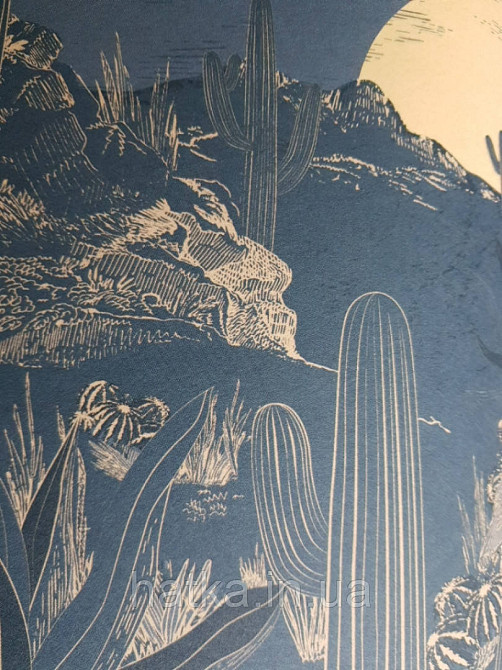 Обои виниловые  Lutece Bensimon панно 260х250 см джунгли львы пантеры пальмы кактусы на синем Киев - изображение 3