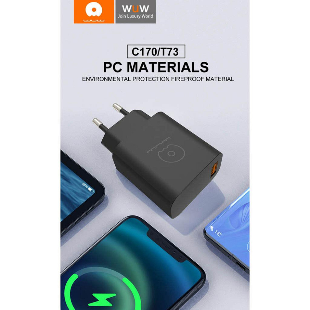 Мережевий зарядний пристрій WUW-C170 QC 3.0 single USB charger 18W Одеса - фото 4