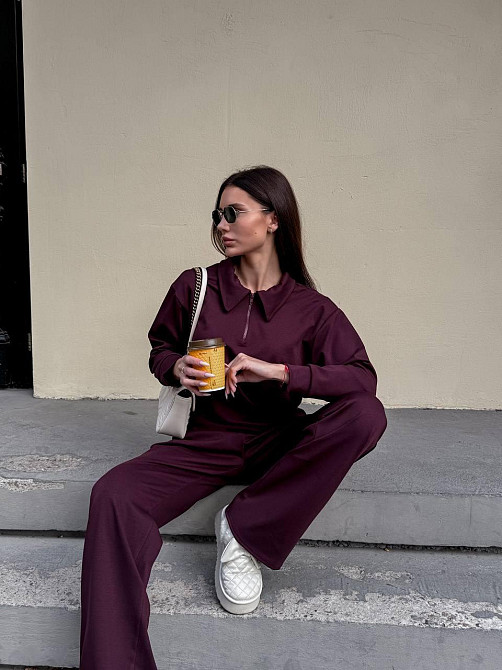 Жіночий базовий прогулянковий костюм на осінь щільний джерсі Винний, 42/44 Одеса - фото 7