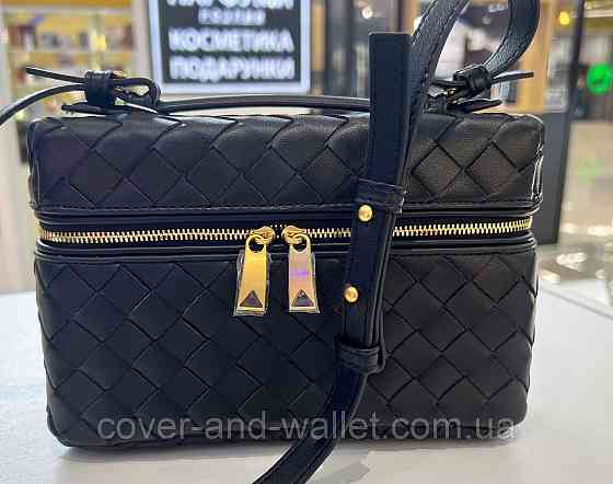 Брендова стильна жіноча сумочка з плетеної шкіри чорного кольору Virginia Conti Київ