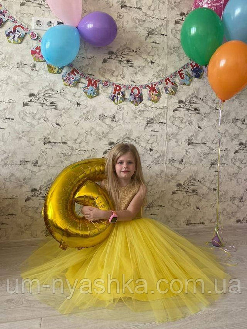 Желтое нарядное платье на девочку Солнышко Детские нарядные платья с блестками Кривой Рог - изображение 2