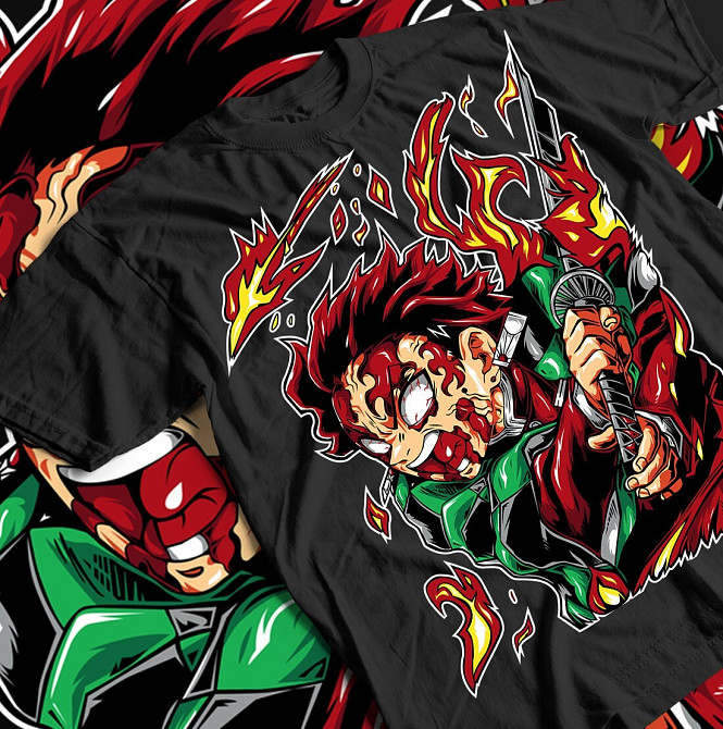 Футболка з аніме принтом Вбивця демонів оверсайз (S/M/L) Чорний AnimeJ0371 Дніпро - фото 1