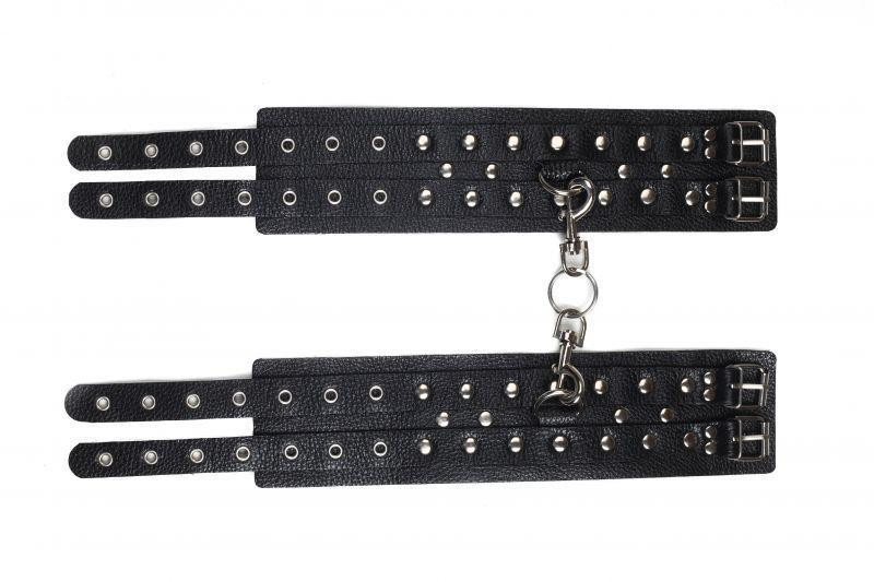 Кайдани на щиколотки Leather Double Fix Leg Cuffs Black Sex Aura Київ - фото 3