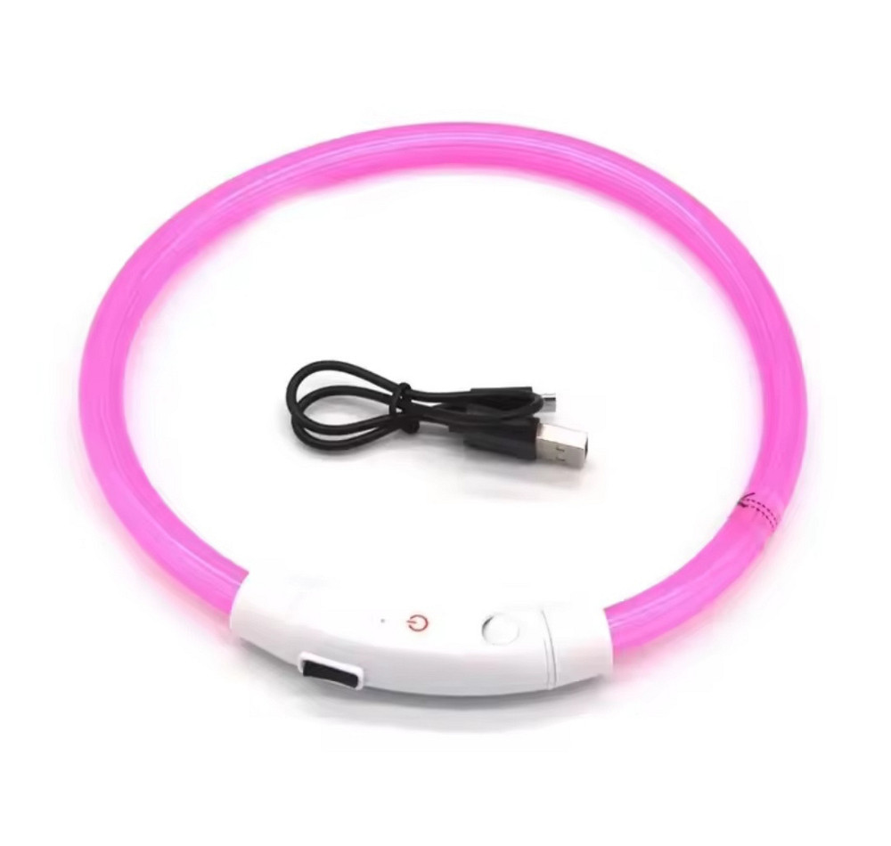Светящийся ошейник для собак или котов с USB зарядкой имеет три режима свечения S 35 см розовый Киев - изображение 1