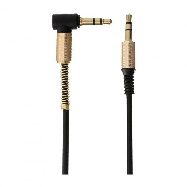 Шнур AUX штекер 3,5стерео - штекер 3,5стерео угловой, gold, 1м, чёрный Полтава - изображение 1