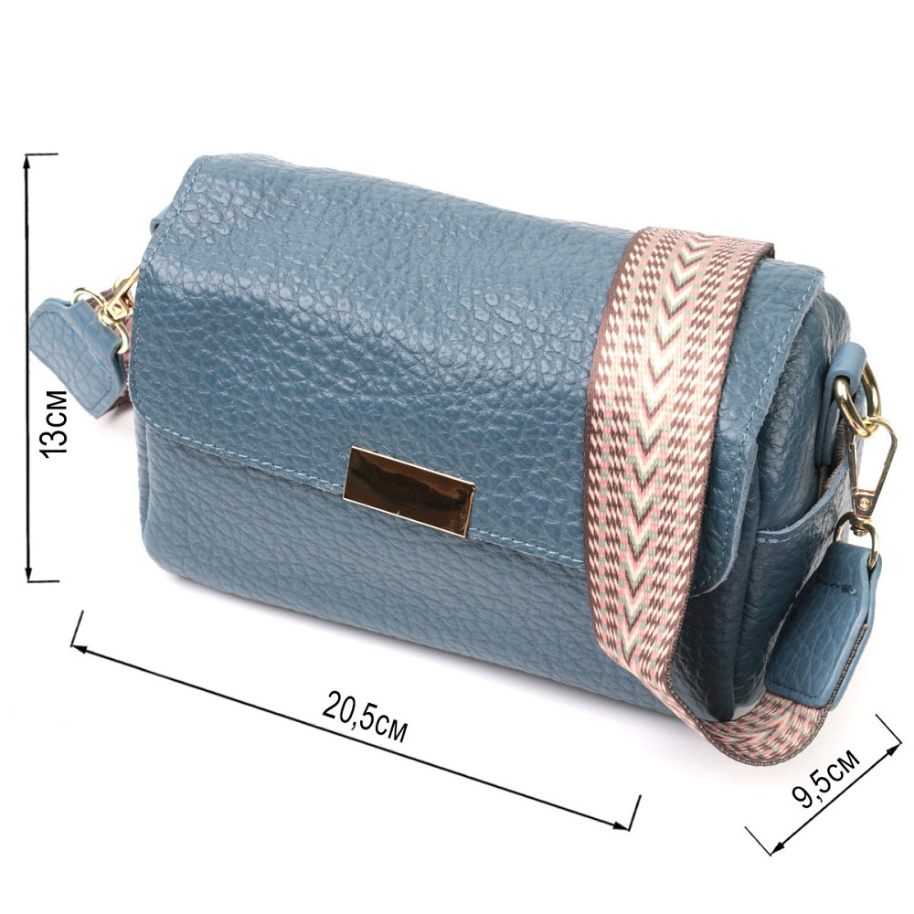 Відмінна шкіряна сумка з оригінальною плечовою лямкою Vintage 22402 Синя Київ - фото 3