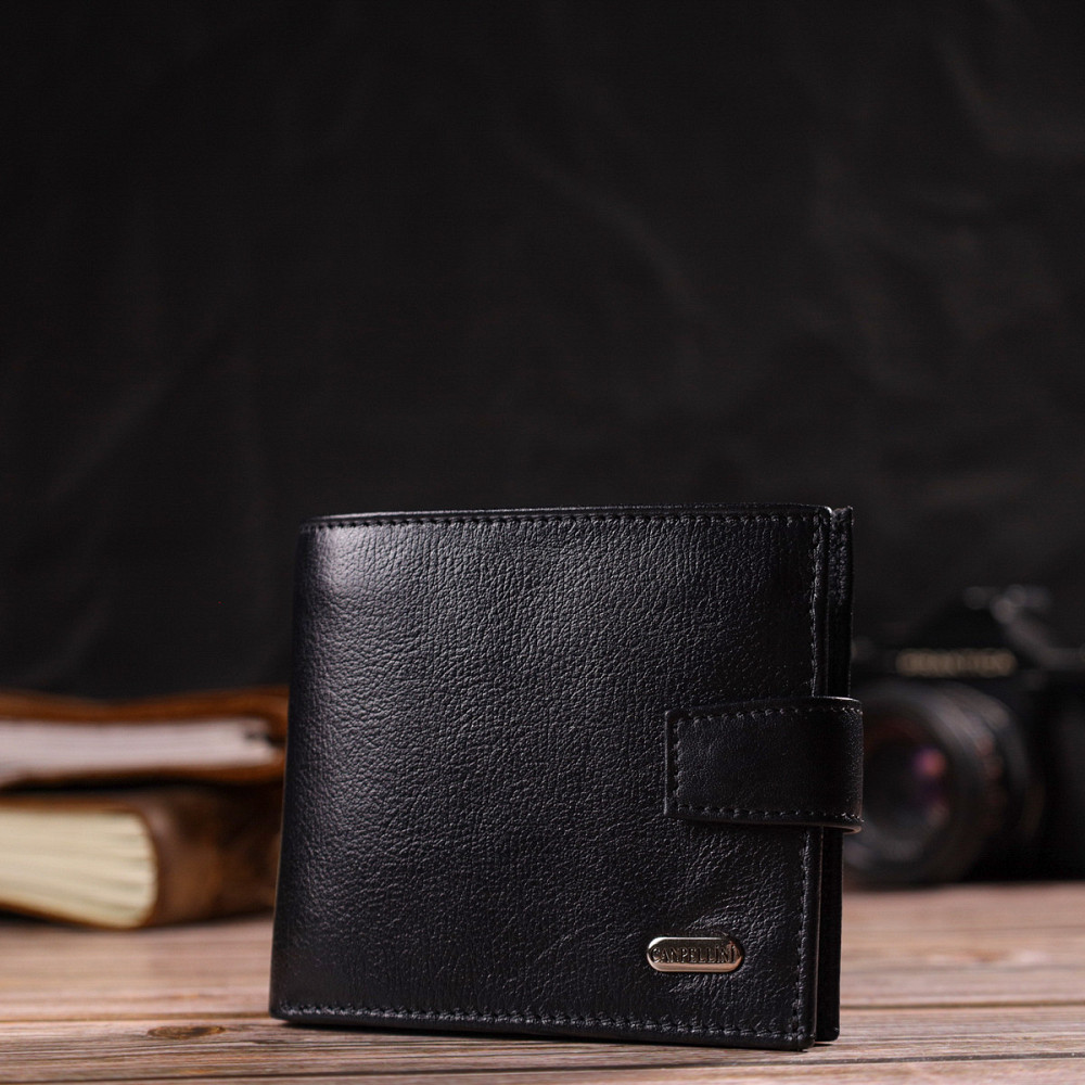 Зручний чоловічий гаманець з натуральної гладкої шкіри CANPELLINI 21877 Чорний Київ - фото 3