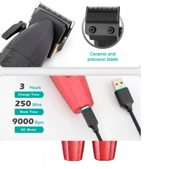 Набір для стрижки 2в1 VGR V-640 S2 Black/Red: машинка + T-тример, DLC-кераміка, 9000 об/хв, LED, USB, чорно-червоний Одеса