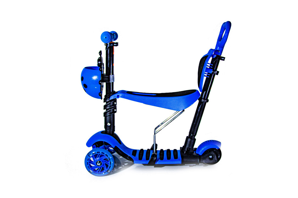 Детский самокат с сиденьем и родительской ручкой Scooter "Божья коровка" 5 в 1. Голубой Одесса - изображение 2