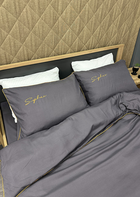 Комплект постільної білизни Сатин, Двоспальний 180х220 Сірий (88-157) Київ - фото 7